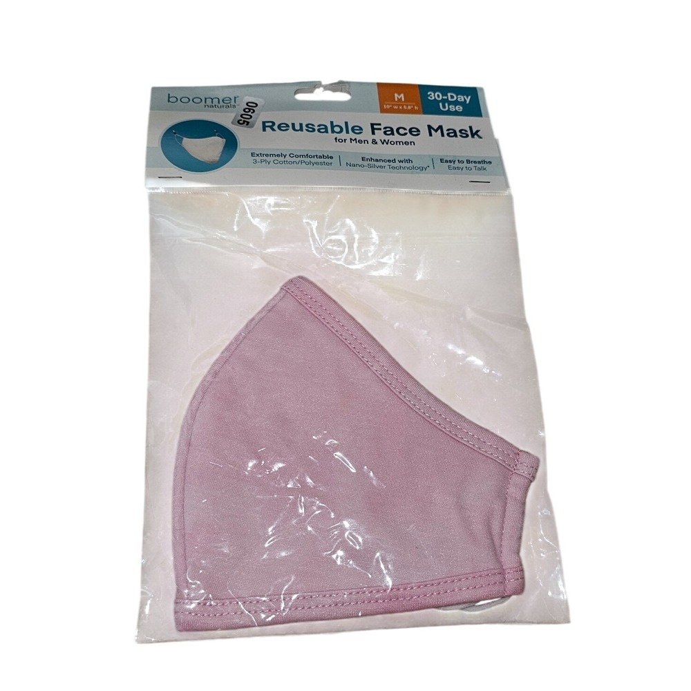 Boomer Naturals Reusable Mask Pink 3-Ply Cotton Nano-Silver Size M Unisex 605